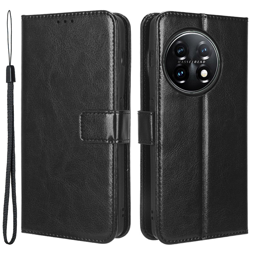 For OnePlus Ace 2 5G / 11R 5G PU Leather Wallet Flip Stand Cover Crazy Horse Texture Phone Case - Black