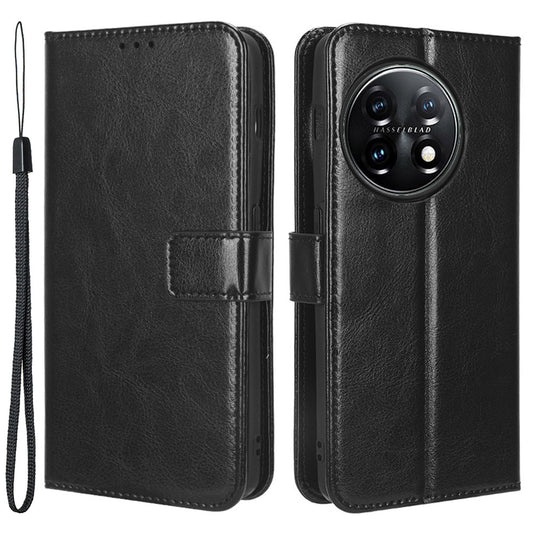 For OnePlus Ace 2 5G / 11R 5G PU Leather Wallet Flip Stand Cover Crazy Horse Texture Phone Case - Black