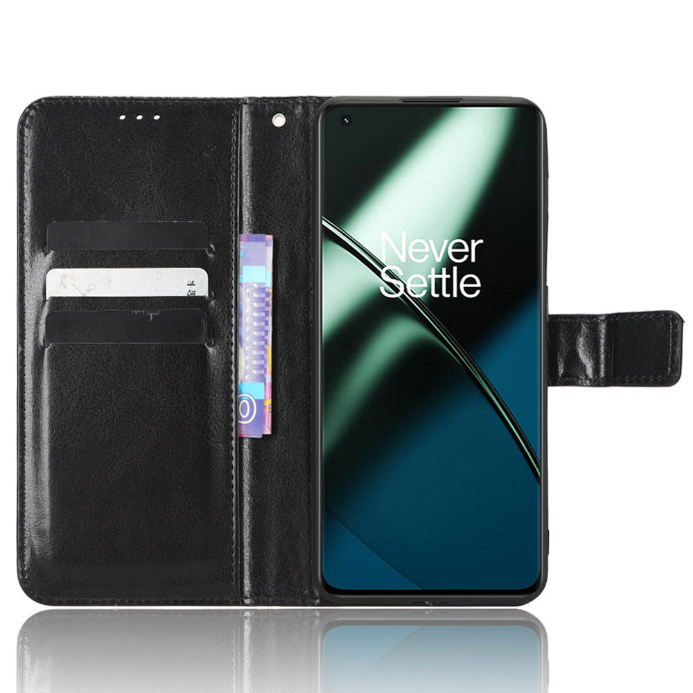 For OnePlus Ace 2 5G / 11R 5G PU Leather Wallet Flip Stand Cover Crazy Horse Texture Phone Case - Black