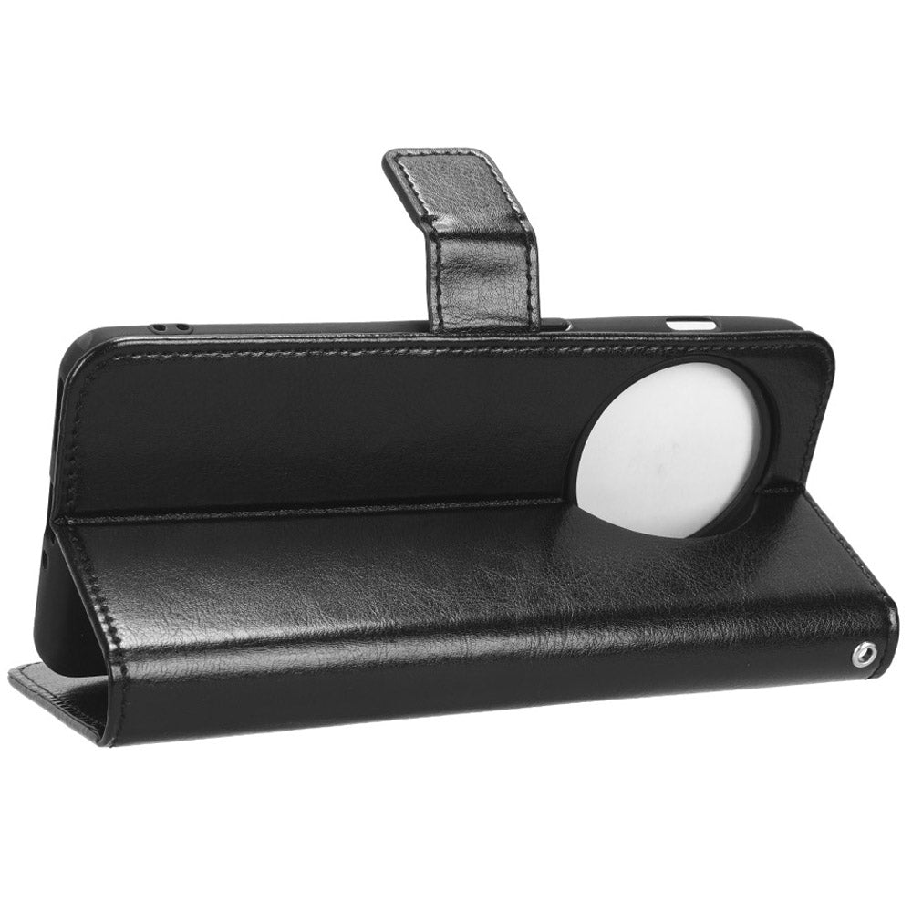 For OnePlus Ace 2 5G / 11R 5G PU Leather Wallet Flip Stand Cover Crazy Horse Texture Phone Case - Black