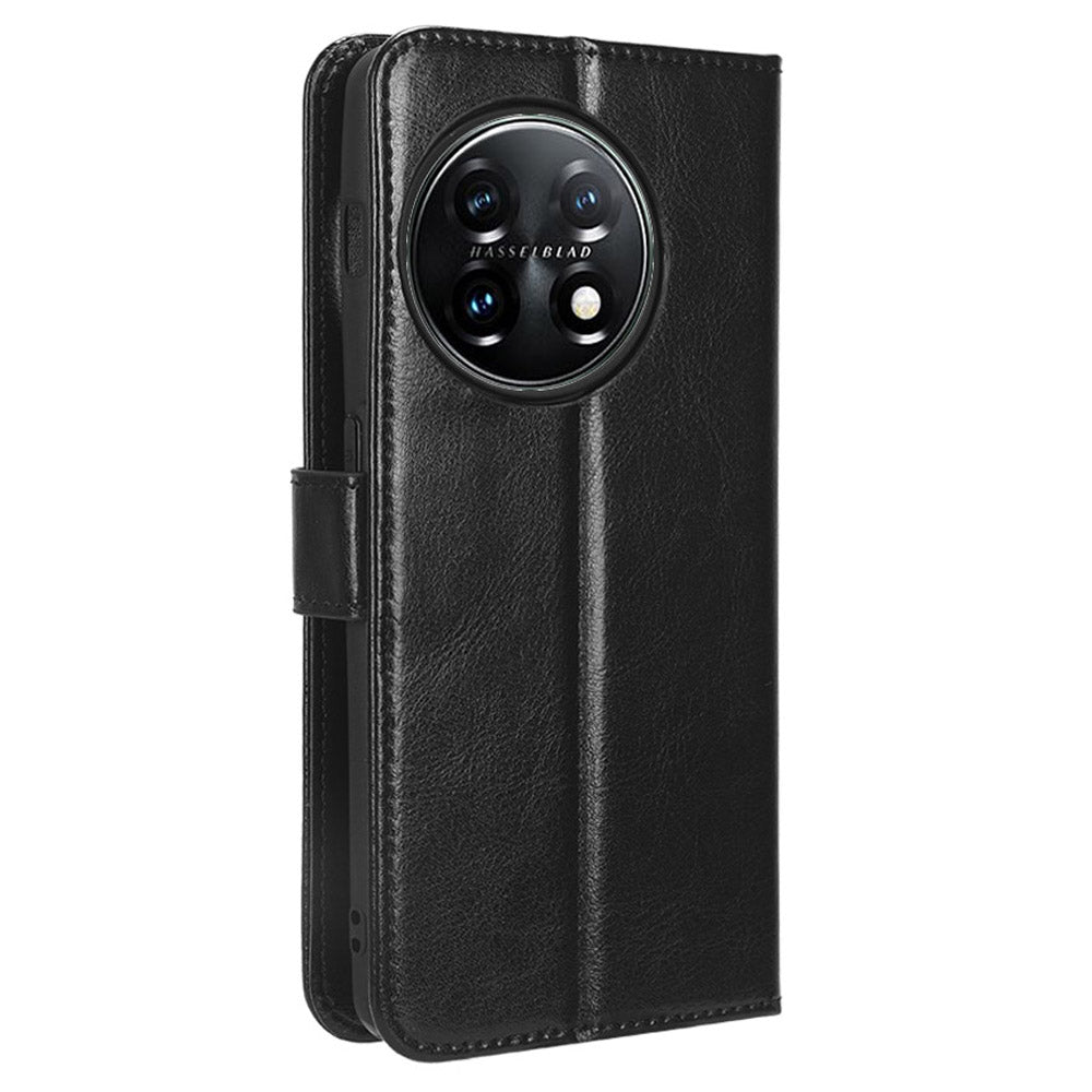 For OnePlus Ace 2 5G / 11R 5G PU Leather Wallet Flip Stand Cover Crazy Horse Texture Phone Case - Black