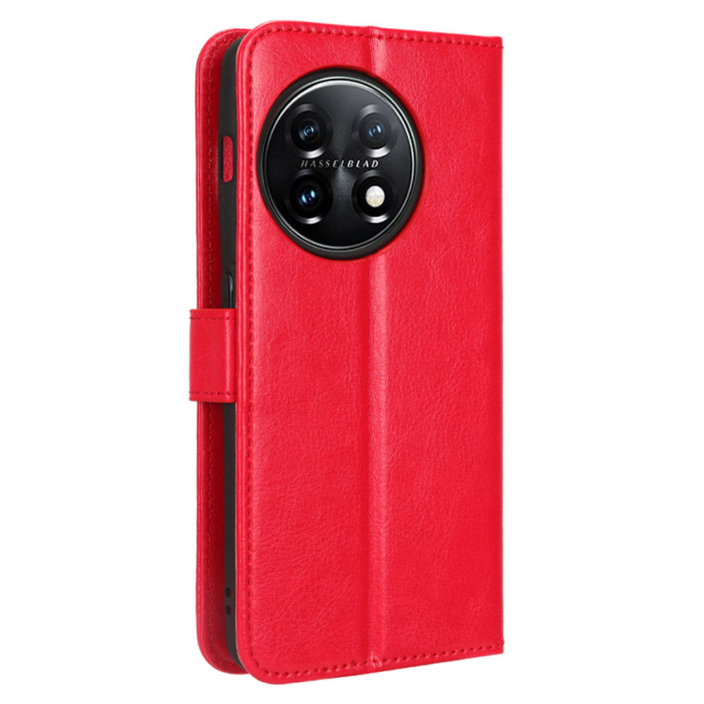 For OnePlus Ace 2 5G / 11R 5G PU Leather Wallet Flip Stand Cover Crazy Horse Texture Phone Case - Red