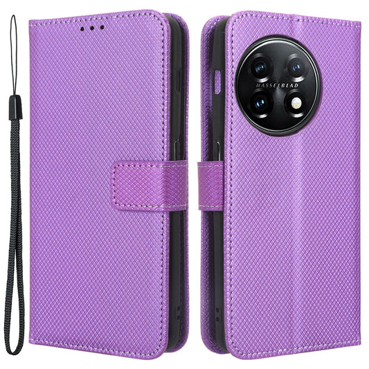 For OnePlus 11R 5G / Ace 2 5G Diamond Texture Stand Cover PU Leather Wallet Shockproof Phone Case - Purple
