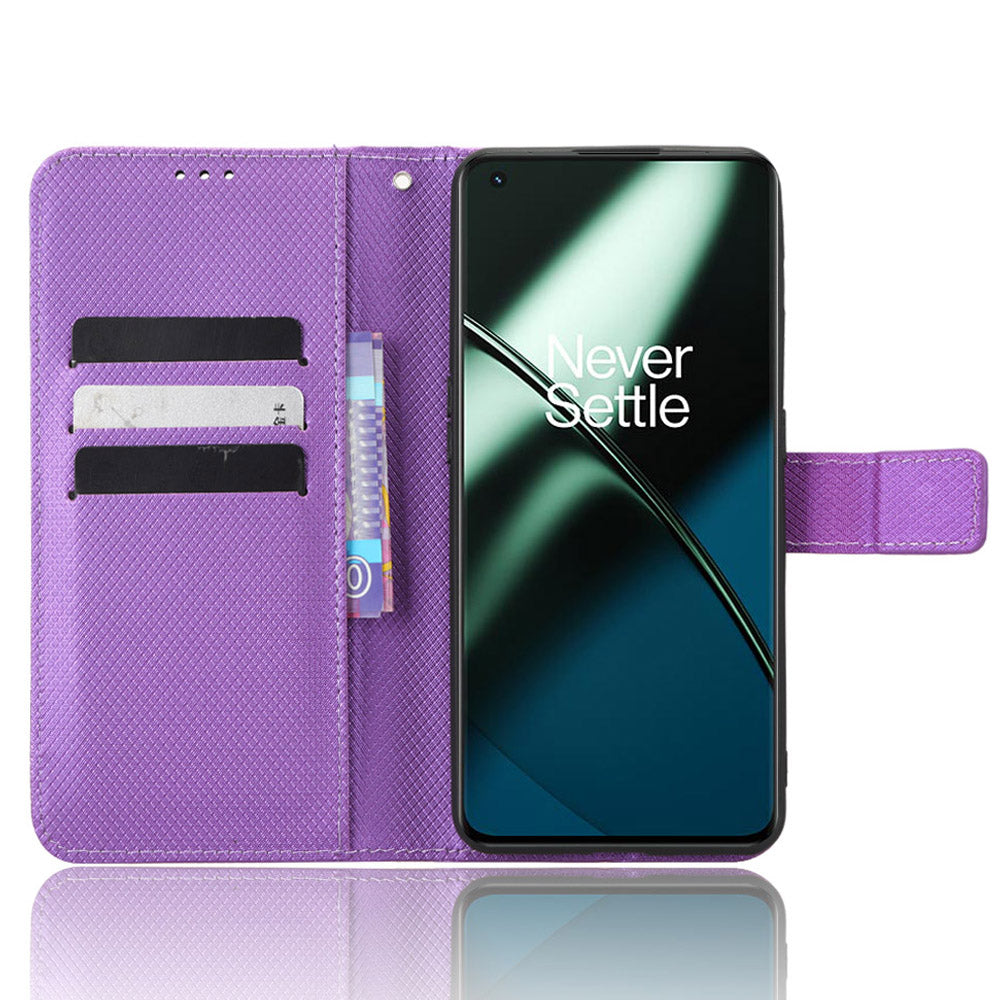 For OnePlus 11R 5G / Ace 2 5G Diamond Texture Stand Cover PU Leather Wallet Shockproof Phone Case - Purple