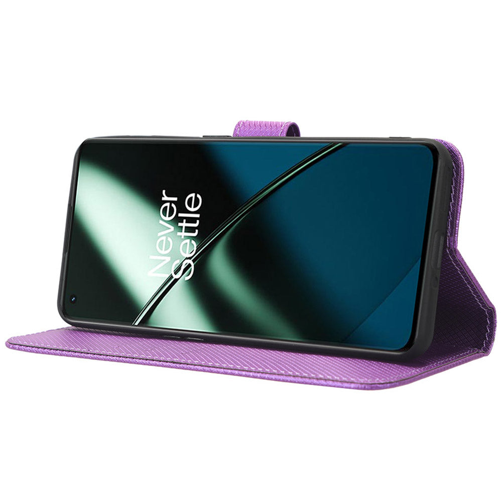 For OnePlus 11R 5G / Ace 2 5G Diamond Texture Stand Cover PU Leather Wallet Shockproof Phone Case - Purple