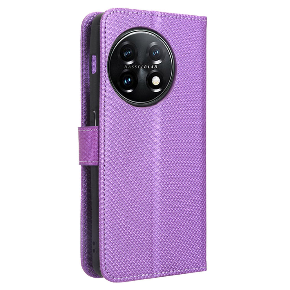 For OnePlus 11R 5G / Ace 2 5G Diamond Texture Stand Cover PU Leather Wallet Shockproof Phone Case - Purple