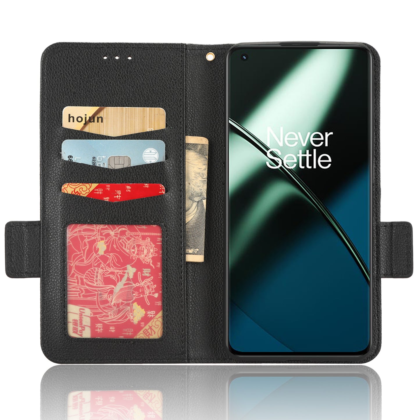 For OnePlus Ace 2 5G / 11R 5G Phone Case Folding Stand Litchi Texture Leather Wallet Phone Cover - Black