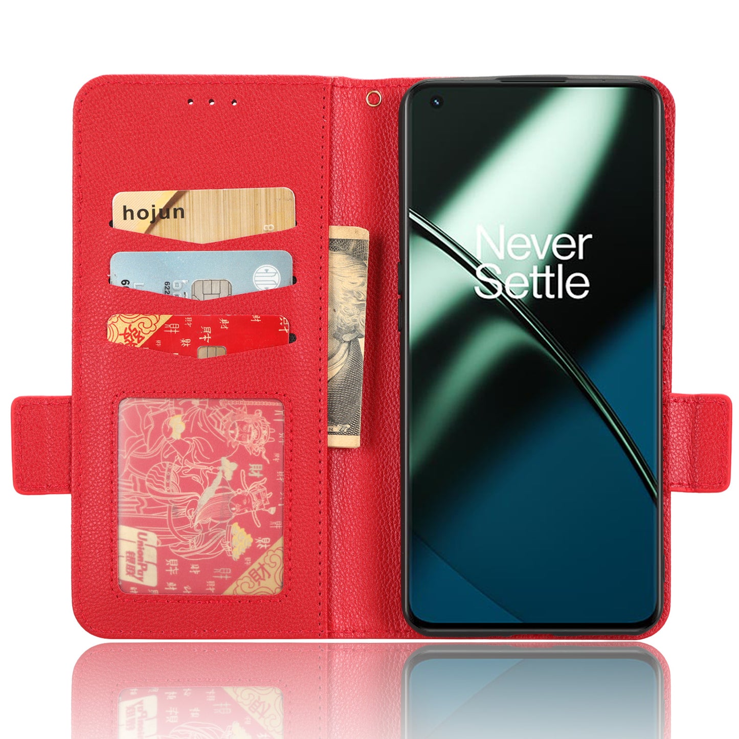For OnePlus Ace 2 5G / 11R 5G Phone Case Folding Stand Litchi Texture Leather Wallet Phone Cover - Red