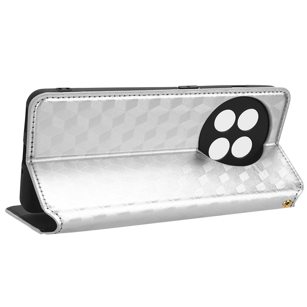 For OnePlus Ace 2 5G / 11R 5G Wallet Stand Phone Case PU Leather Imprinted Rhombus Pattern Phone Cover - Silver