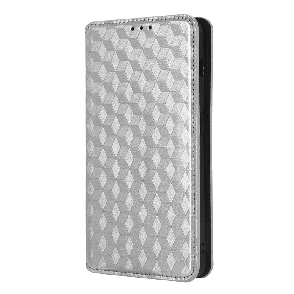 For OnePlus Ace 2 5G / 11R 5G Wallet Stand Phone Case PU Leather Imprinted Rhombus Pattern Phone Cover - Silver