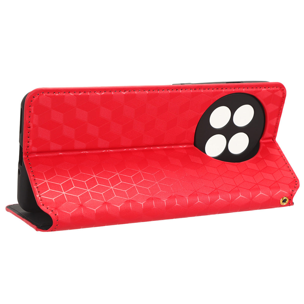 For OnePlus Ace 2 5G / 11R 5G Wallet Stand Phone Case PU Leather Imprinted Rhombus Pattern Phone Cover - Red