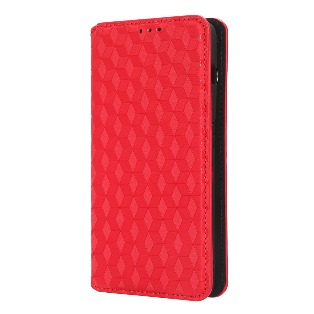 For OnePlus Ace 2 5G / 11R 5G Wallet Stand Phone Case PU Leather Imprinted Rhombus Pattern Phone Cover - Red