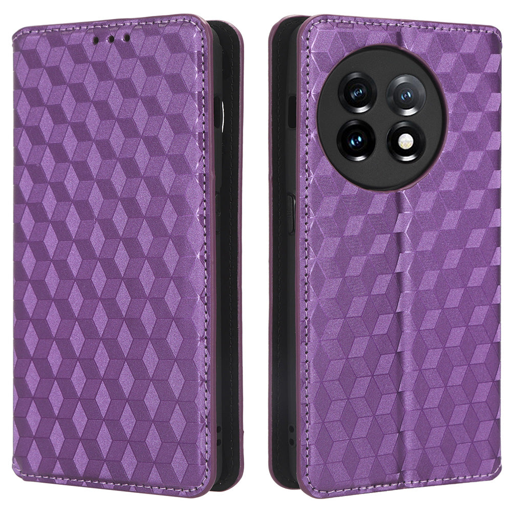 For OnePlus Ace 2 5G / 11R 5G Wallet Stand Phone Case PU Leather Imprinted Rhombus Pattern Phone Cover - Purple