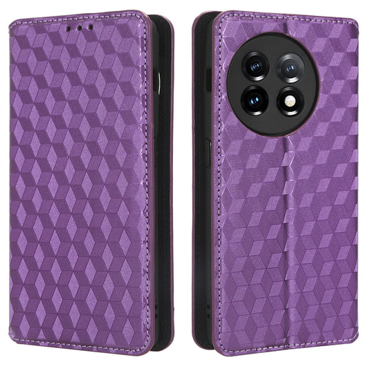 For OnePlus Ace 2 5G / 11R 5G Wallet Stand Phone Case PU Leather Imprinted Rhombus Pattern Phone Cover - Purple