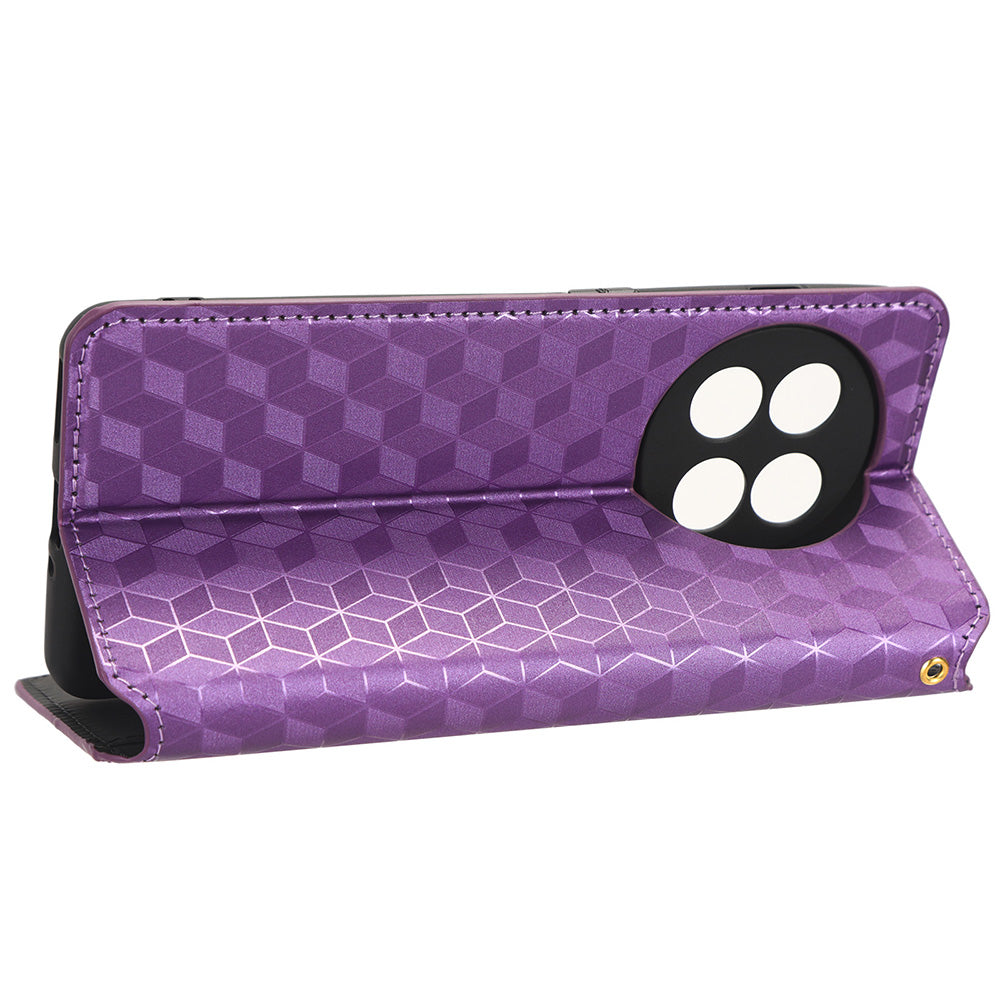 For OnePlus Ace 2 5G / 11R 5G Wallet Stand Phone Case PU Leather Imprinted Rhombus Pattern Phone Cover - Purple