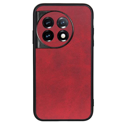 For OnePlus Ace 2 5G / 11R 5G Cell Phone Case PC+TPU+PU Leather Cowhide Texture Back Cover - Red