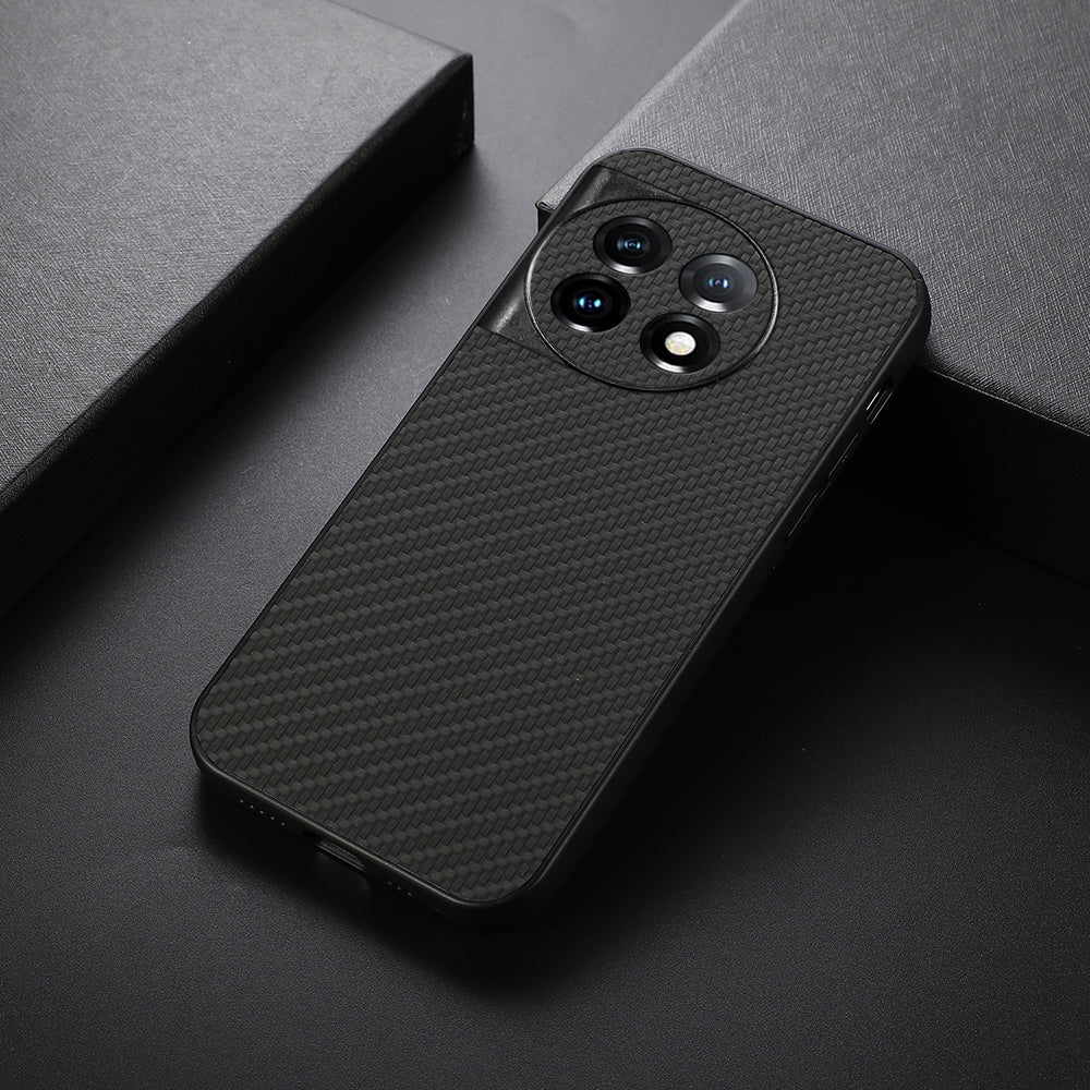 For OnePlus Ace 2 5G / 11R 5G PU Leather Coated TPU Drop-proof Cover Carbon Fiber Texture Phone Case - Black