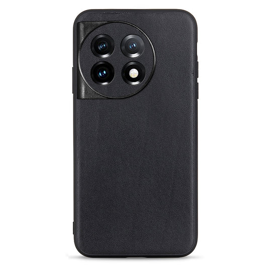 For OnePlus Ace 2 5G / 11R 5G Drop-proof Phone Case Textured Genuine Leather Coated TPU Mobile Cover - Black