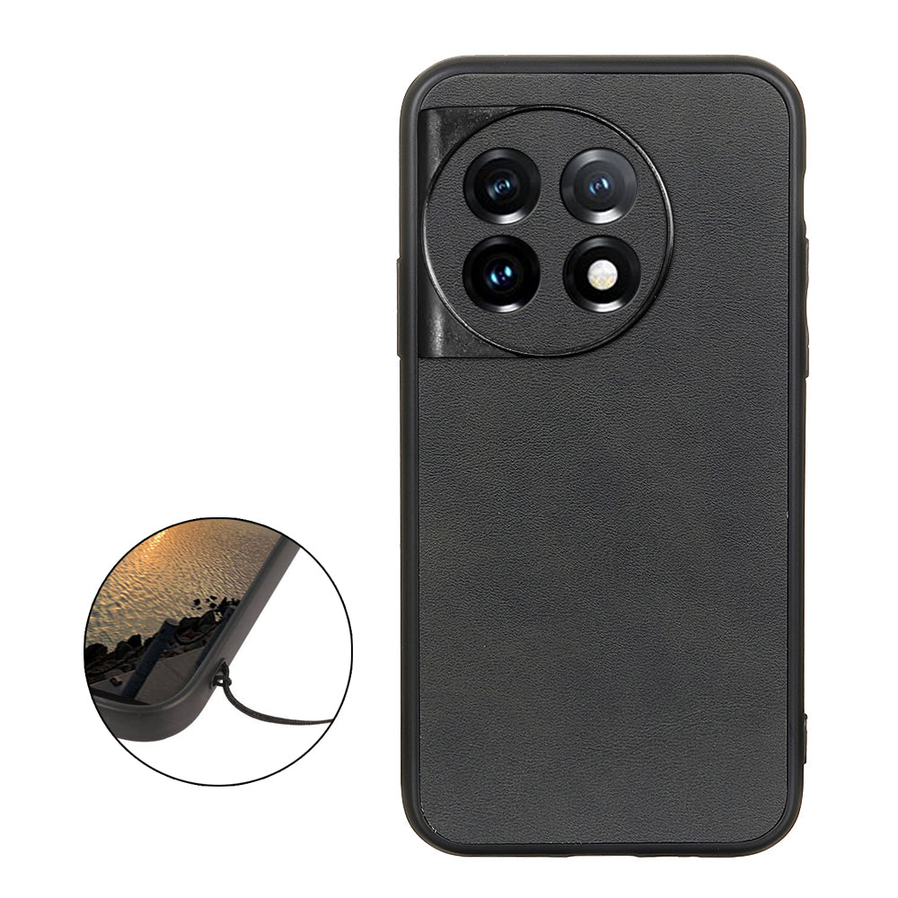 For OnePlus 11 5G PC+TPU+PU Leather Phone Case Cowhide Texture Anti-Scratch Back Cover - Black