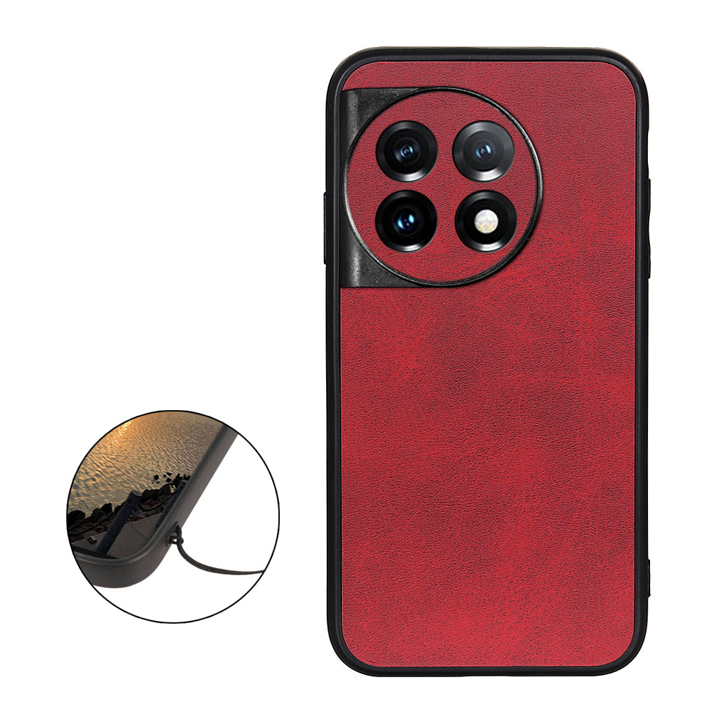 For OnePlus 11 5G PC+TPU+PU Leather Phone Case Cowhide Texture Anti-Scratch Back Cover - Red