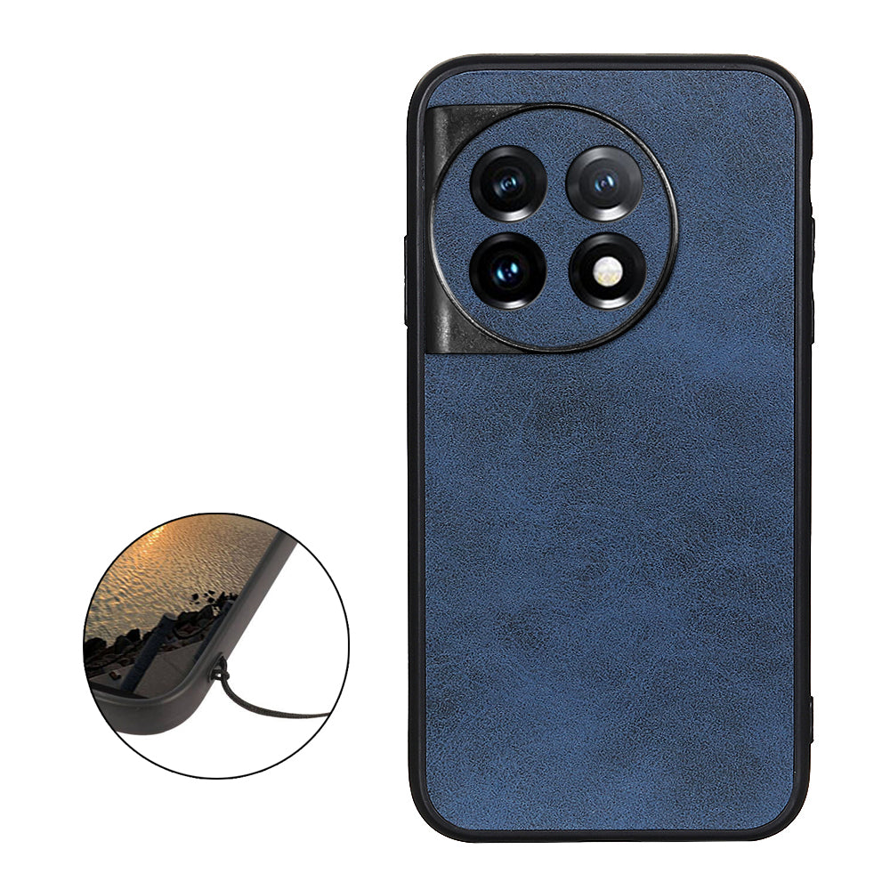For OnePlus 11 5G PC+TPU+PU Leather Phone Case Cowhide Texture Anti-Scratch Back Cover - Blue