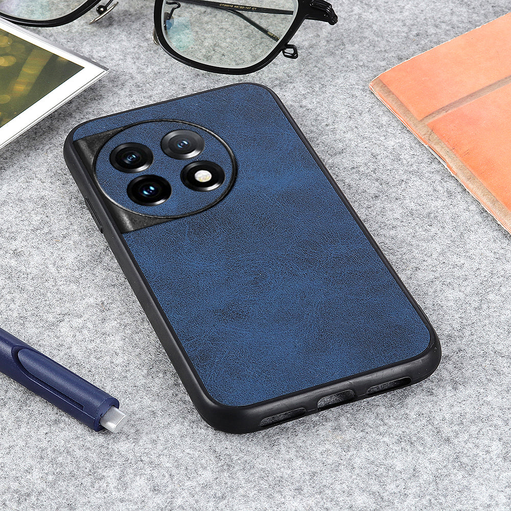 For OnePlus 11 5G PC+TPU+PU Leather Phone Case Cowhide Texture Anti-Scratch Back Cover - Blue