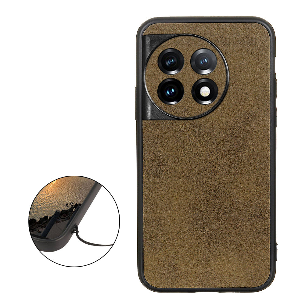 For OnePlus 11 5G PC+TPU+PU Leather Phone Case Cowhide Texture Anti-Scratch Back Cover - Green