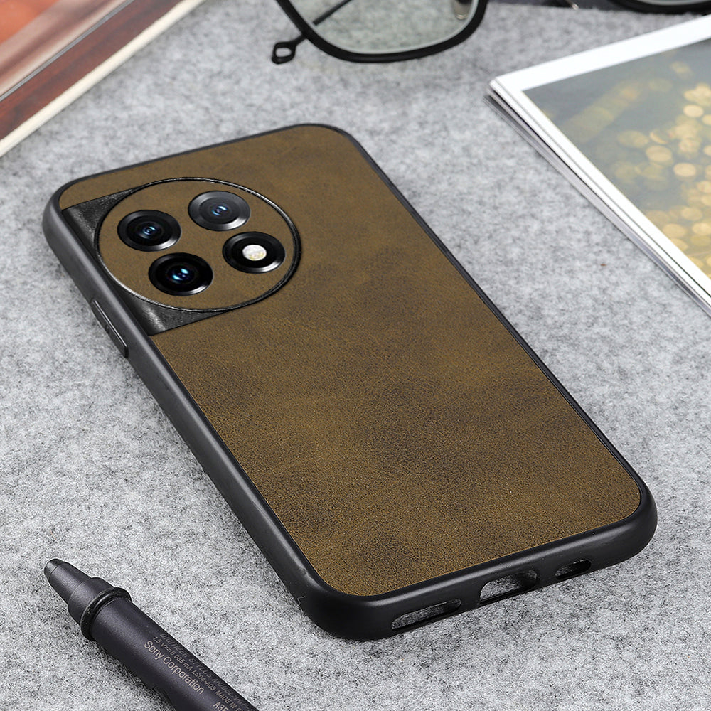 For OnePlus 11 5G PC+TPU+PU Leather Phone Case Cowhide Texture Anti-Scratch Back Cover - Green