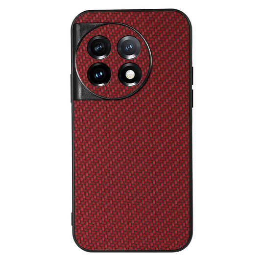 For OnePlus 11 5G Carbon Fiber Texture Phone Case Anti-drop PU Leather Coated TPU Cover - Red