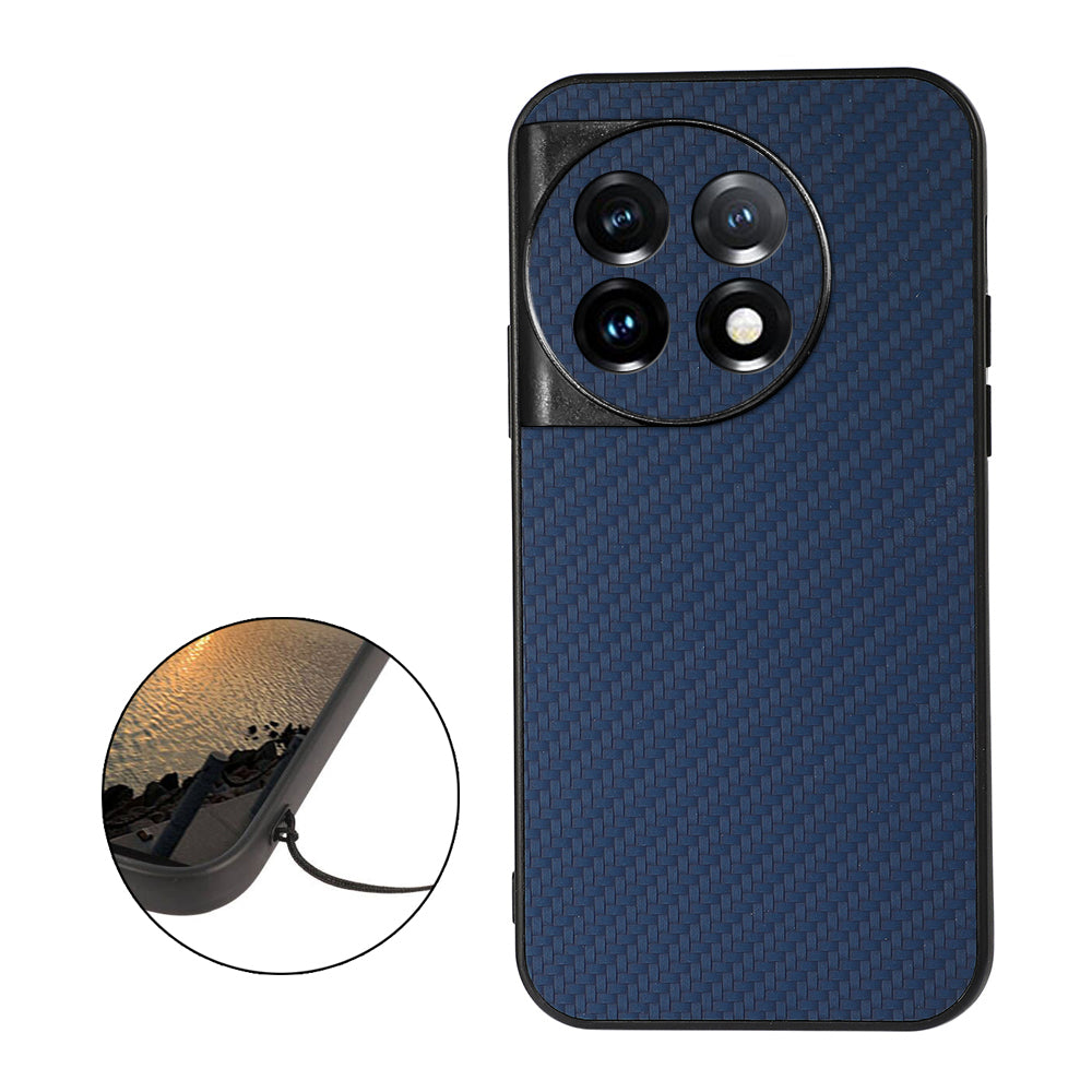 For OnePlus 11 5G Carbon Fiber Texture Phone Case Anti-drop PU Leather Coated TPU Cover - Blue