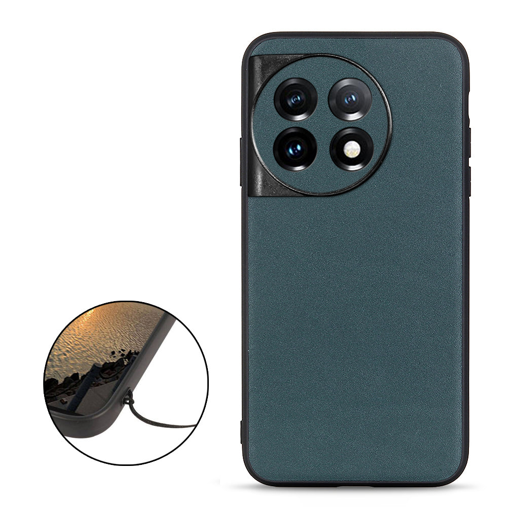 For OnePlus 11 5G Textured Genuine Leather Coated TPU Cover Drop Protection Phone Case - Green