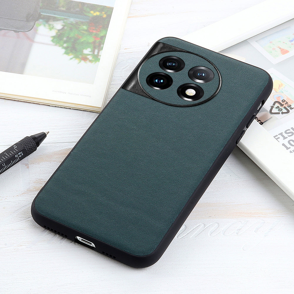 For OnePlus 11 5G Textured Genuine Leather Coated TPU Cover Drop Protection Phone Case - Green