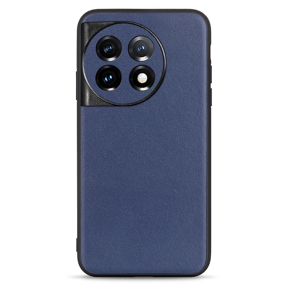For OnePlus 11 5G Textured Genuine Leather Coated TPU Cover Drop Protection Phone Case - Blue