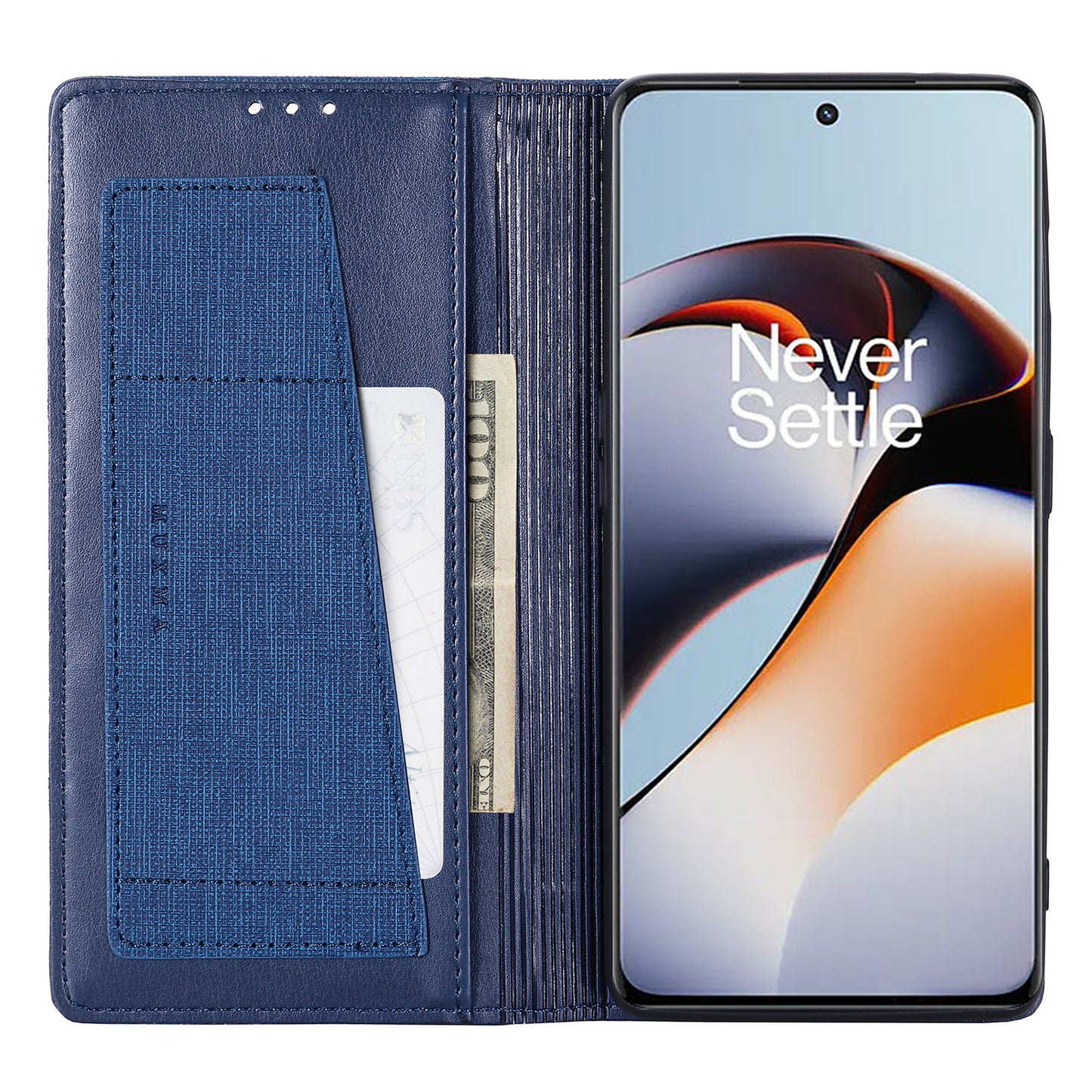 MUXMA MX109 RFID Blocking Phone Case for OnePlus 11R 5G / Ace 2 5G , PU Leather Magnetic Wallet Cover Stand - Blue