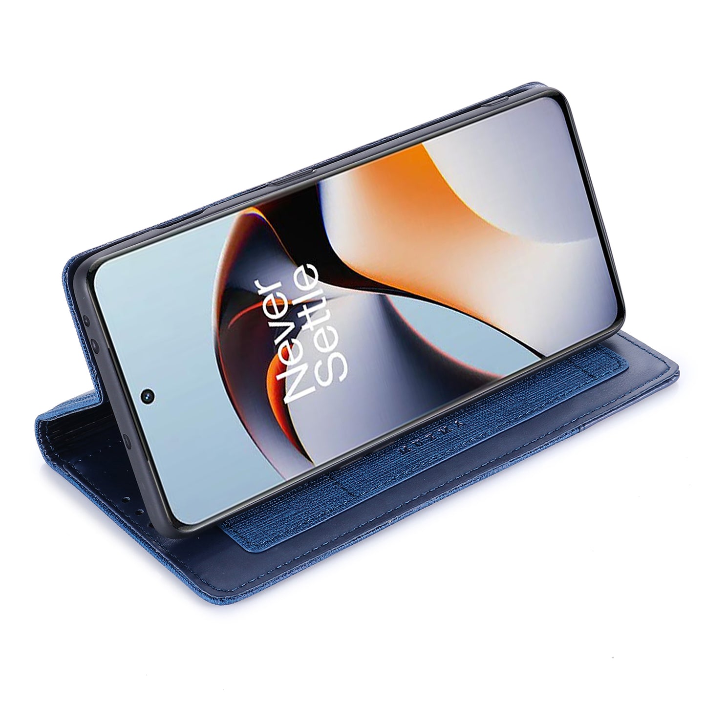 MUXMA MX109 RFID Blocking Phone Case for OnePlus 11R 5G / Ace 2 5G , PU Leather Magnetic Wallet Cover Stand - Blue