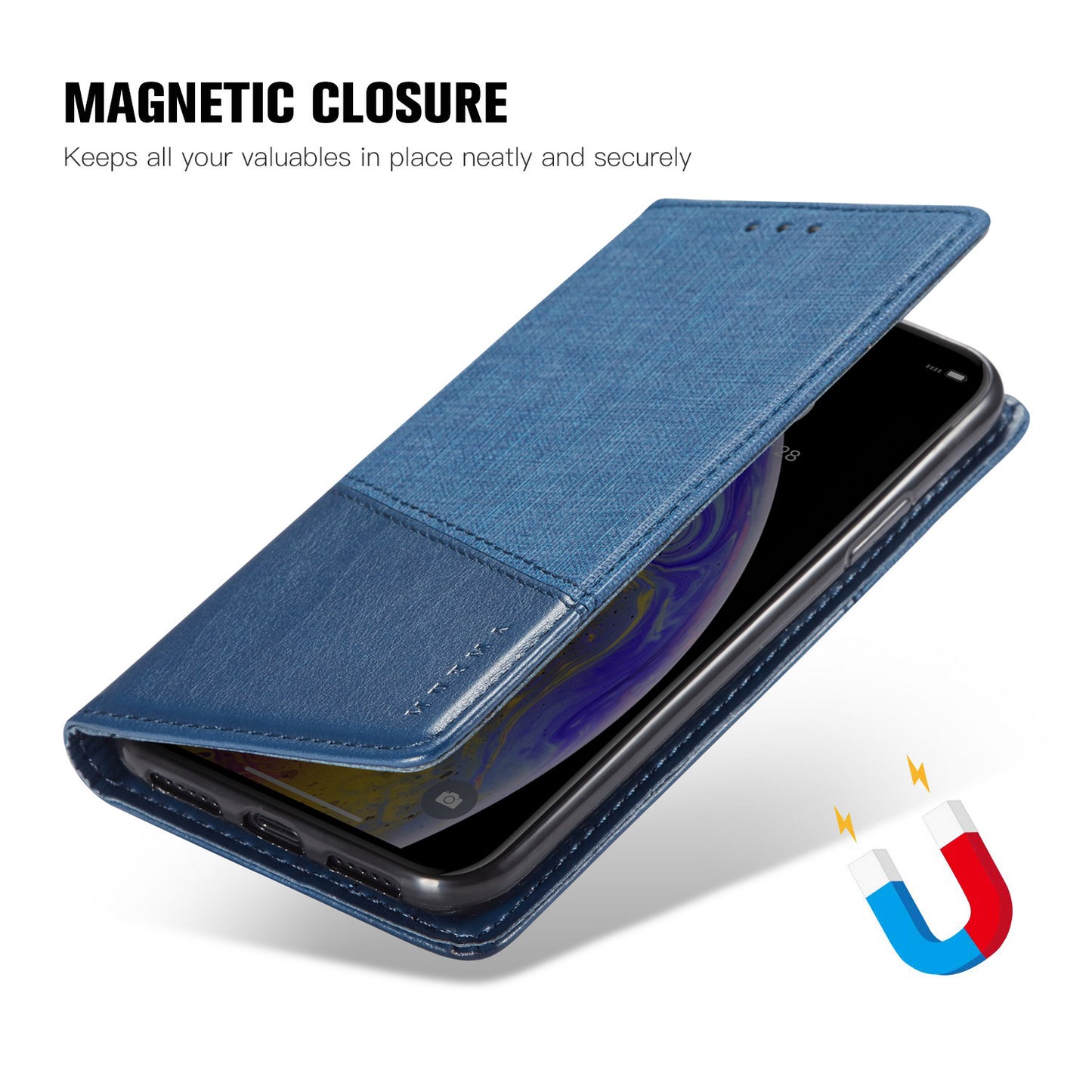 MUXMA MX109 RFID Blocking Phone Case for OnePlus 11R 5G / Ace 2 5G , PU Leather Magnetic Wallet Cover Stand - Blue