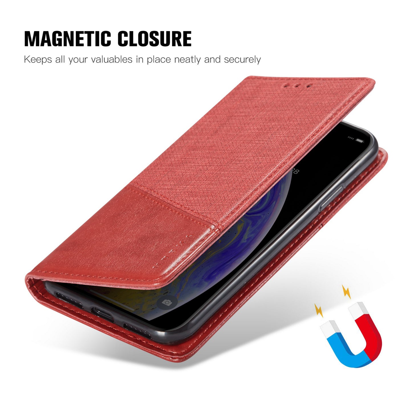 MUXMA MX109 RFID Blocking Phone Case for OnePlus 11R 5G / Ace 2 5G , PU Leather Magnetic Wallet Cover Stand - Red