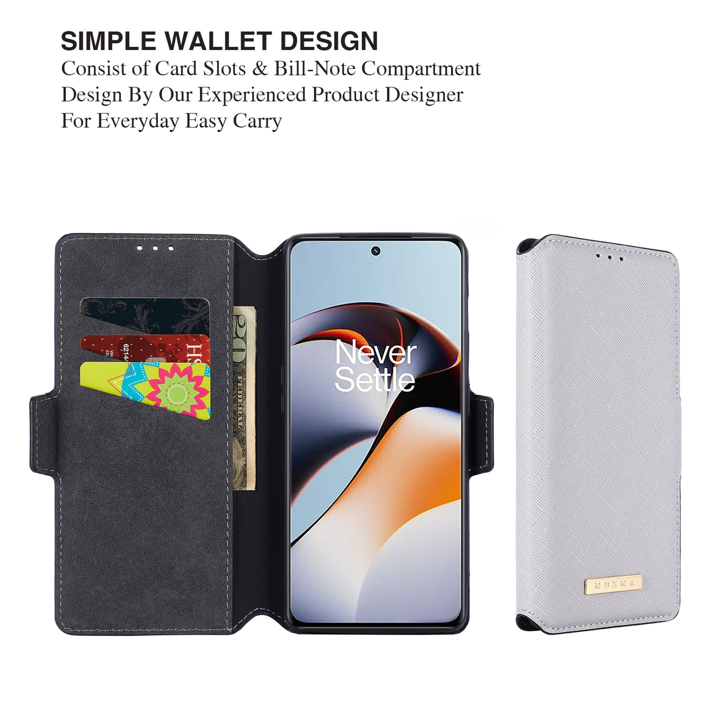 MUXMA MX115 Cross Texture Phone Case for OnePlus 11R 5G / Ace 2 5G , PU Leather Stand Wallet Flip Cover - White