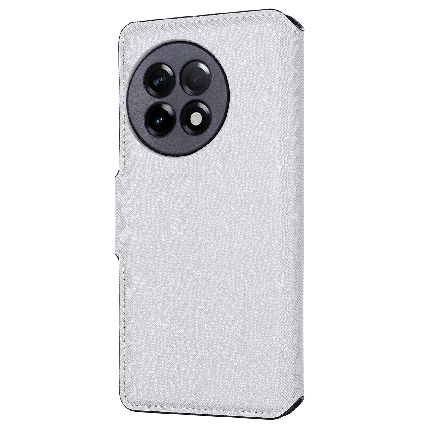 MUXMA MX115 Cross Texture Phone Case for OnePlus 11R 5G / Ace 2 5G , PU Leather Stand Wallet Flip Cover - White