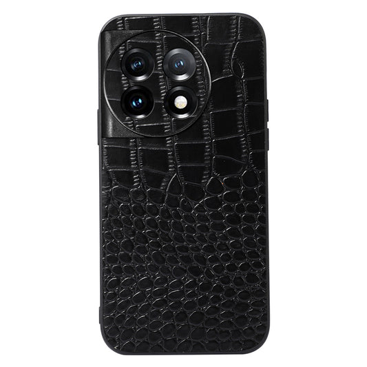 For OnePlus Ace 2 5G / 11R 5G Phone Cover, Genuine Cowhide Leather Coated PC+TPU Crocodile Texture Case - Black