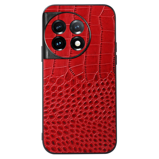 For OnePlus Ace 2 5G / 11R 5G Phone Cover, Genuine Cowhide Leather Coated PC+TPU Crocodile Texture Case - Red
