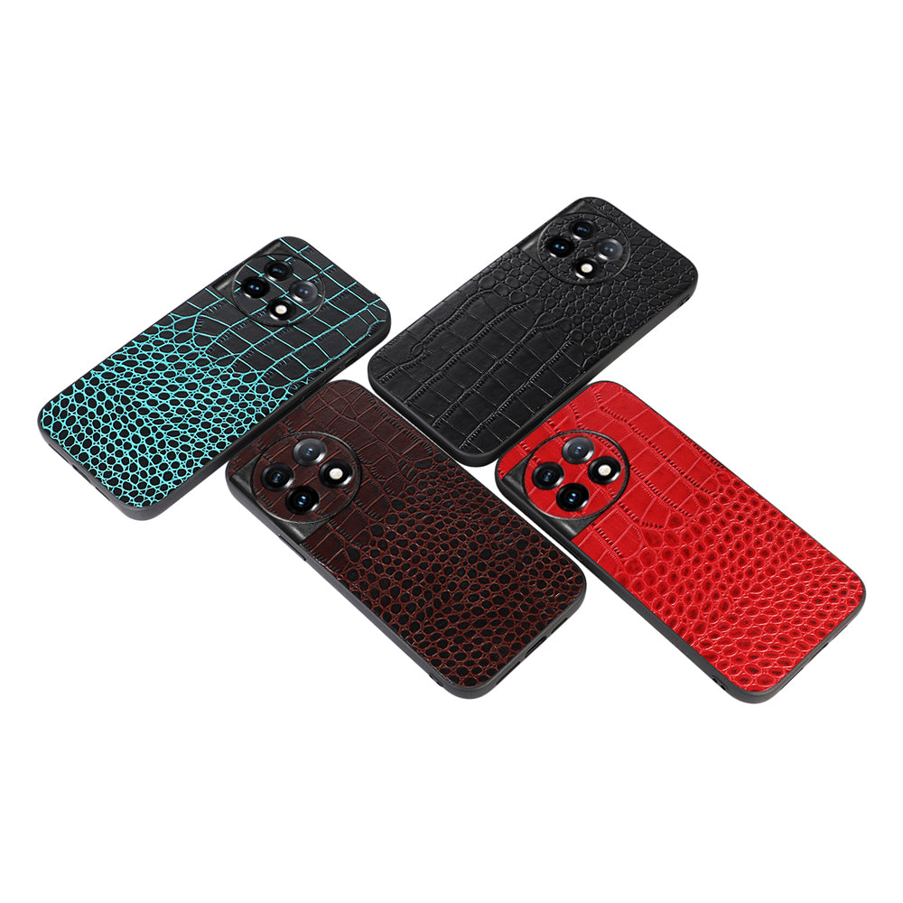 For OnePlus Ace 2 5G / 11R 5G Phone Cover, Genuine Cowhide Leather Coated PC+TPU Crocodile Texture Case - Green