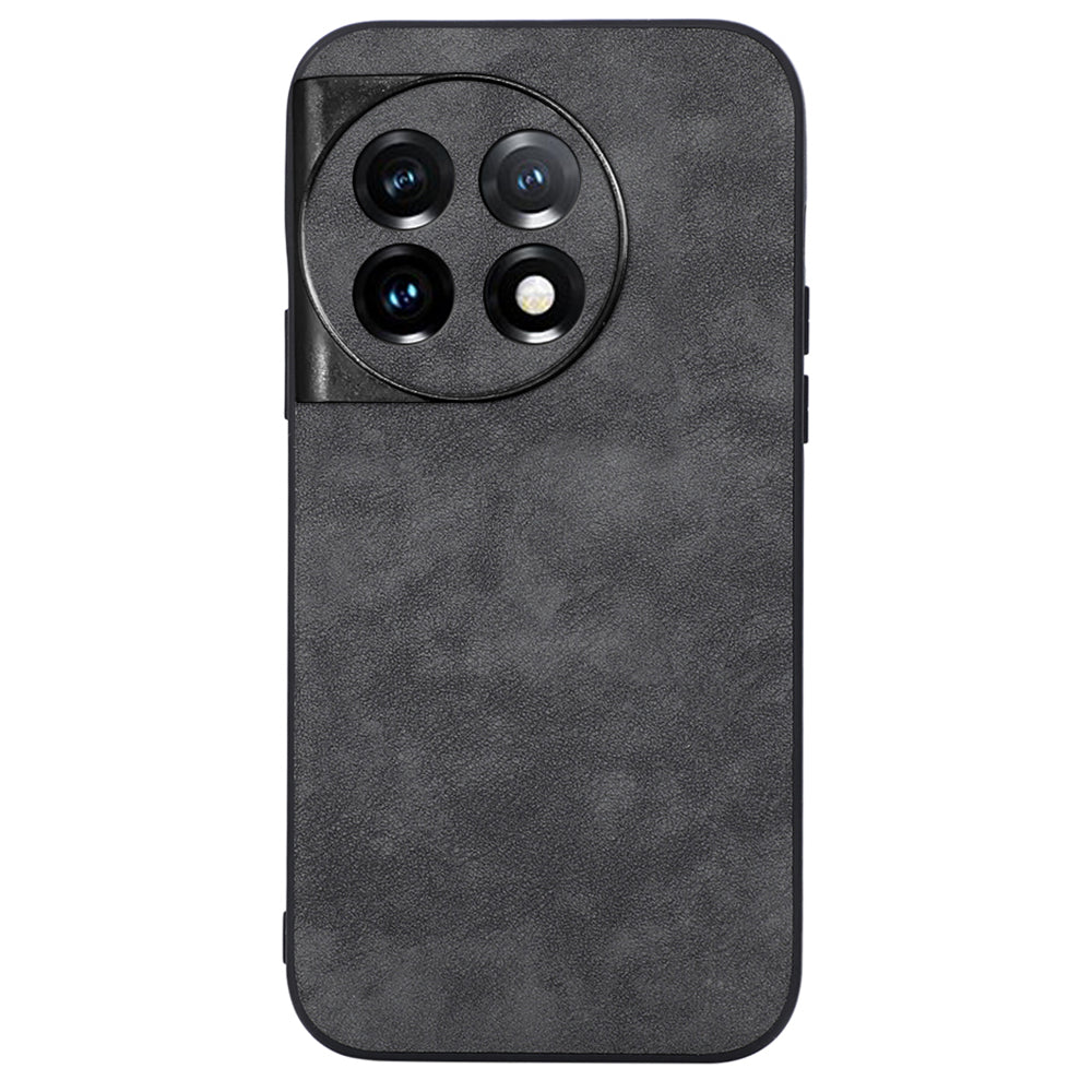 Phone Shell for OnePlus 11 5G , Textured PU Leather Coated PC+TPU Protector Cover - Black