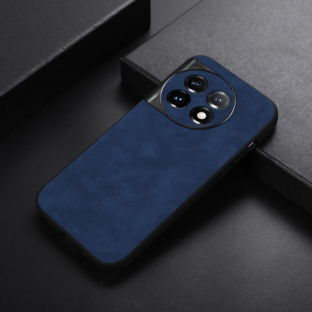 Phone Shell for OnePlus 11 5G , Textured PU Leather Coated PC+TPU Protector Cover - Blue