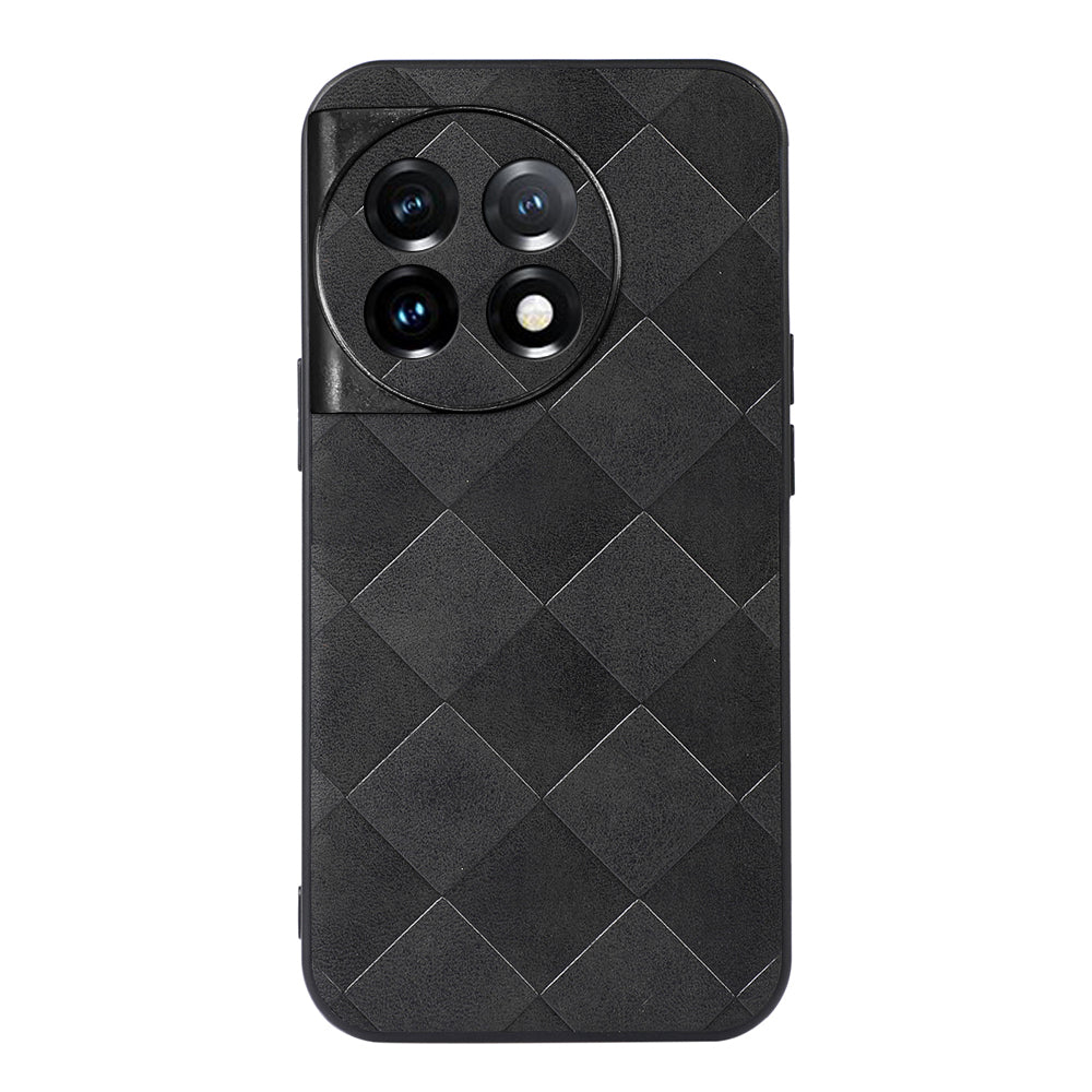 PC+TPU+PU Leather Phone Cover for OnePlus 11 5G , Anti-Scratch Grid Texture Cell Phone Case - Black