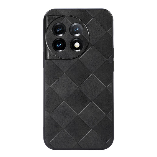 PC+TPU+PU Leather Phone Cover for OnePlus 11 5G , Anti-Scratch Grid Texture Cell Phone Case - Black