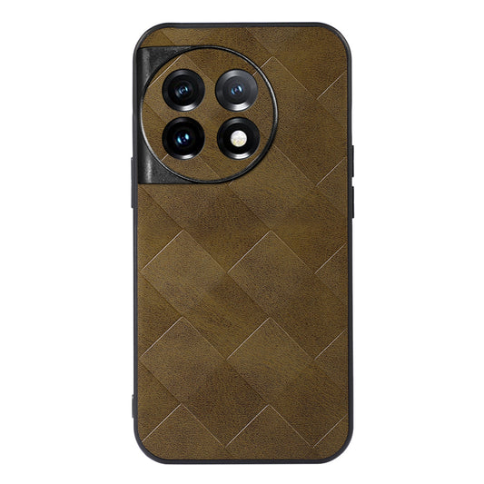 PC+TPU+PU Leather Phone Cover for OnePlus 11 5G , Anti-Scratch Grid Texture Cell Phone Case - Green