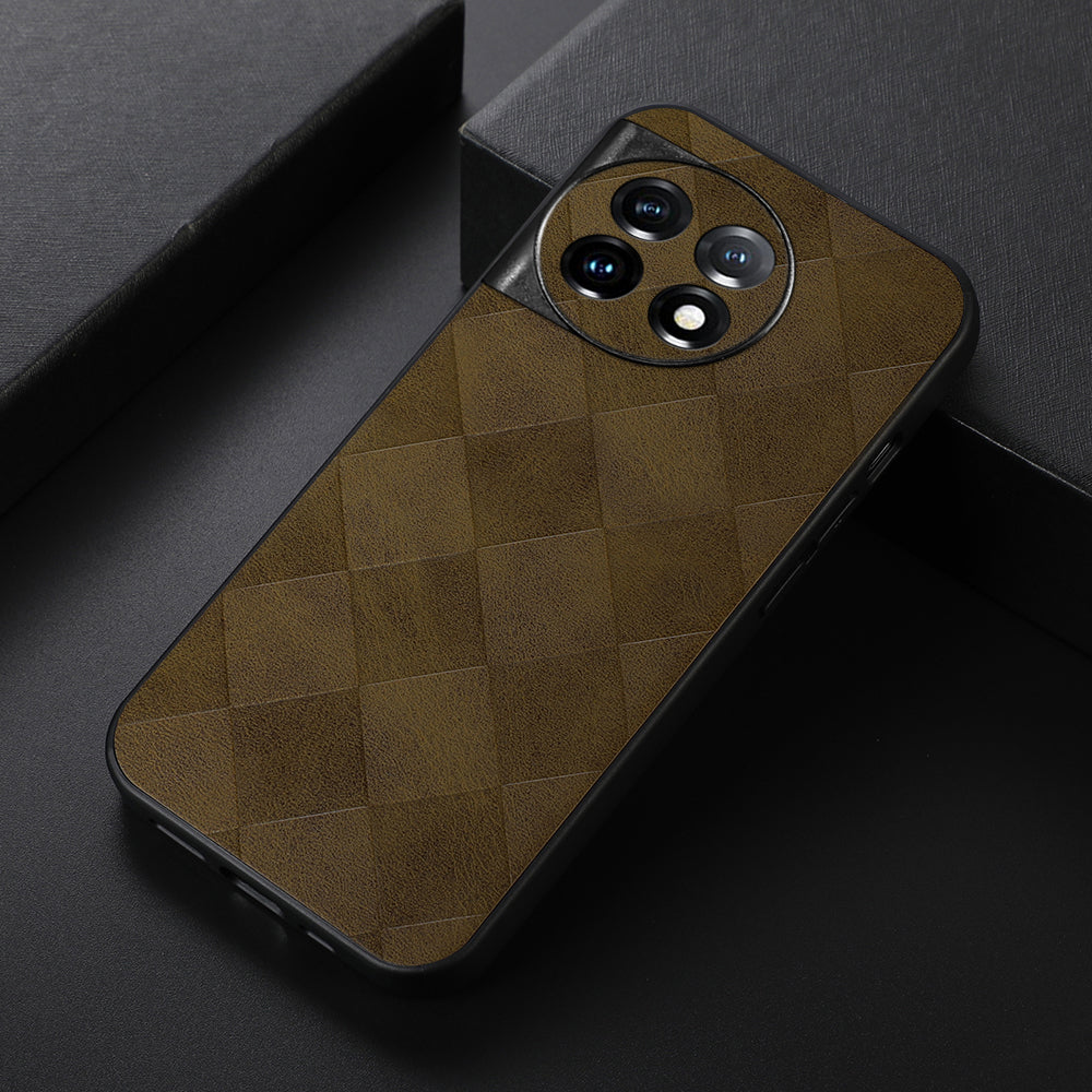 PC+TPU+PU Leather Phone Cover for OnePlus 11 5G , Anti-Scratch Grid Texture Cell Phone Case - Green