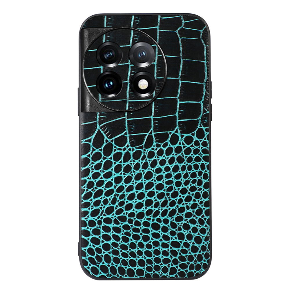 For OnePlus 11 5G Crocodile Texture Phone Case Genuine Cowhide Leather Coated PC+TPU Anti-Scratch Shell - Green