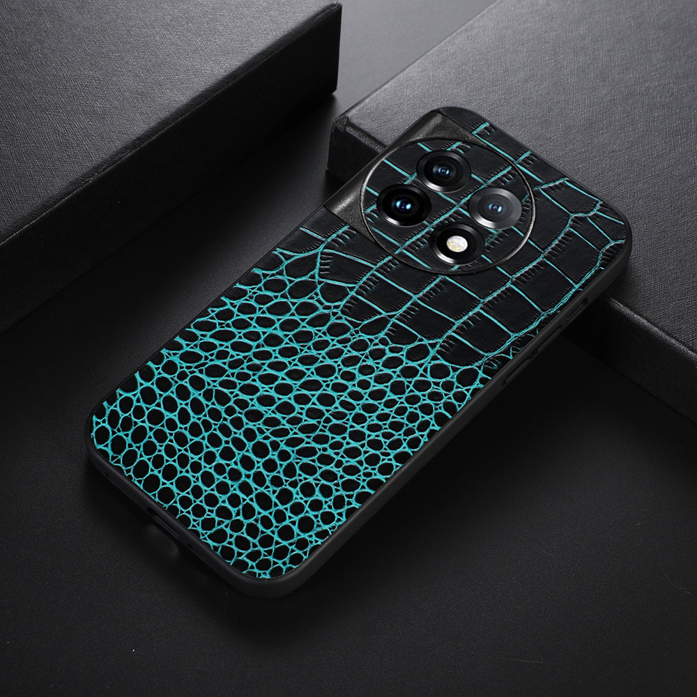 For OnePlus 11 5G Crocodile Texture Phone Case Genuine Cowhide Leather Coated PC+TPU Anti-Scratch Shell - Green
